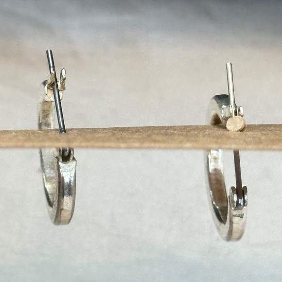 2/$15 Silver tone hinged hoop earrings Thin smooth hoops flat edges. - Picture 12 of 15